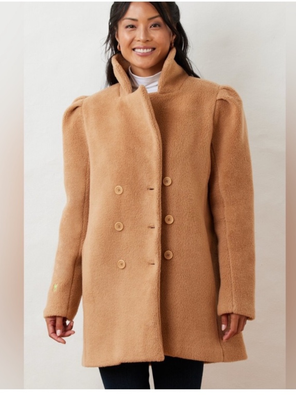 Dudley Stephens Camel Tan Brown Fleece Button Conyers Peacoat Coat Jacket Large